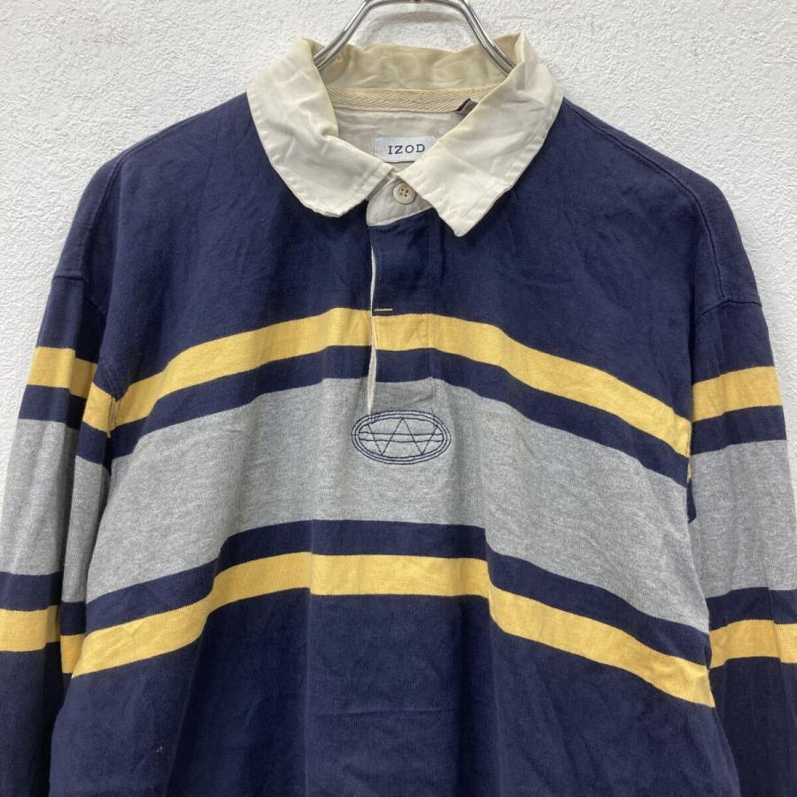 IZOD 長袖 ラガーシャツ L ネイビー マルチカラー アイゾッド ハーフ 