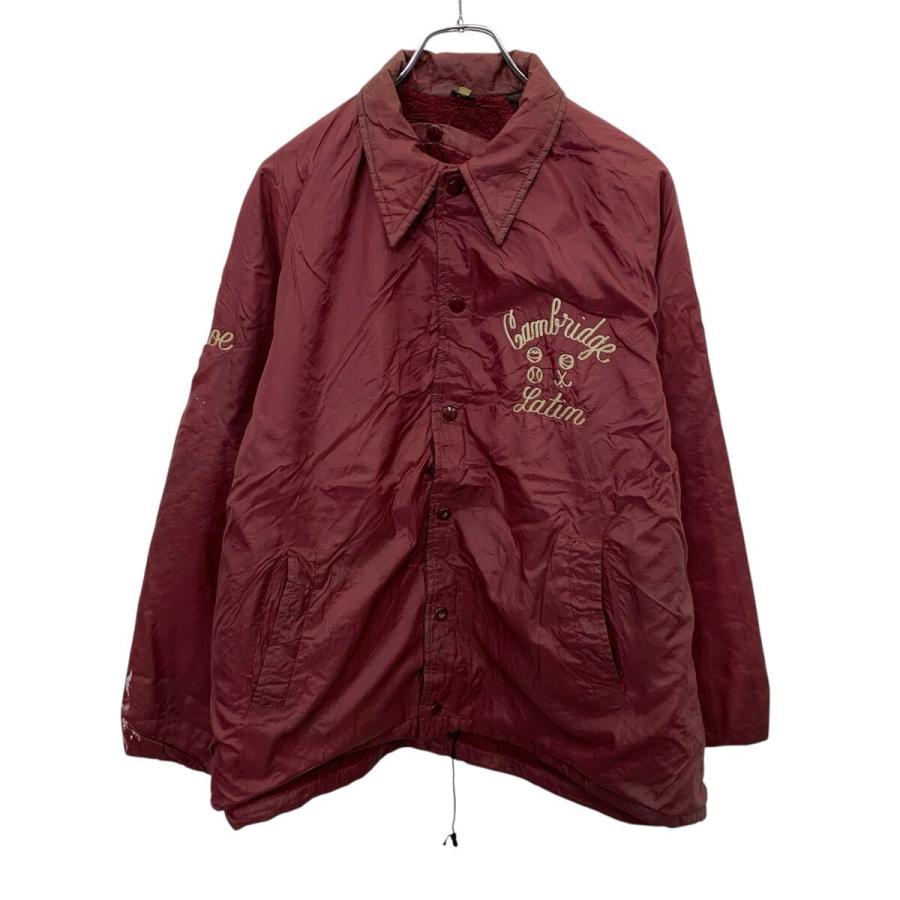 コーチジャケット L エンジ系 スナップボタン ラグラン 裏地ボア 切替