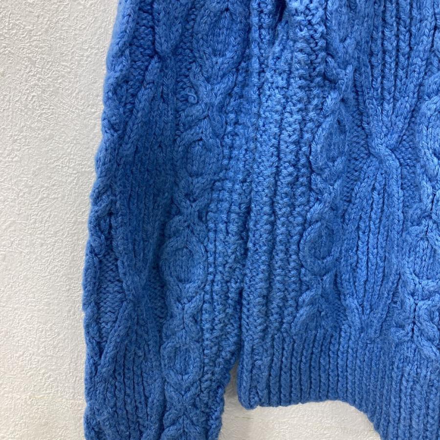 コットンニット セーター S ブルー ケーブルニット柄 シンプル 編み物