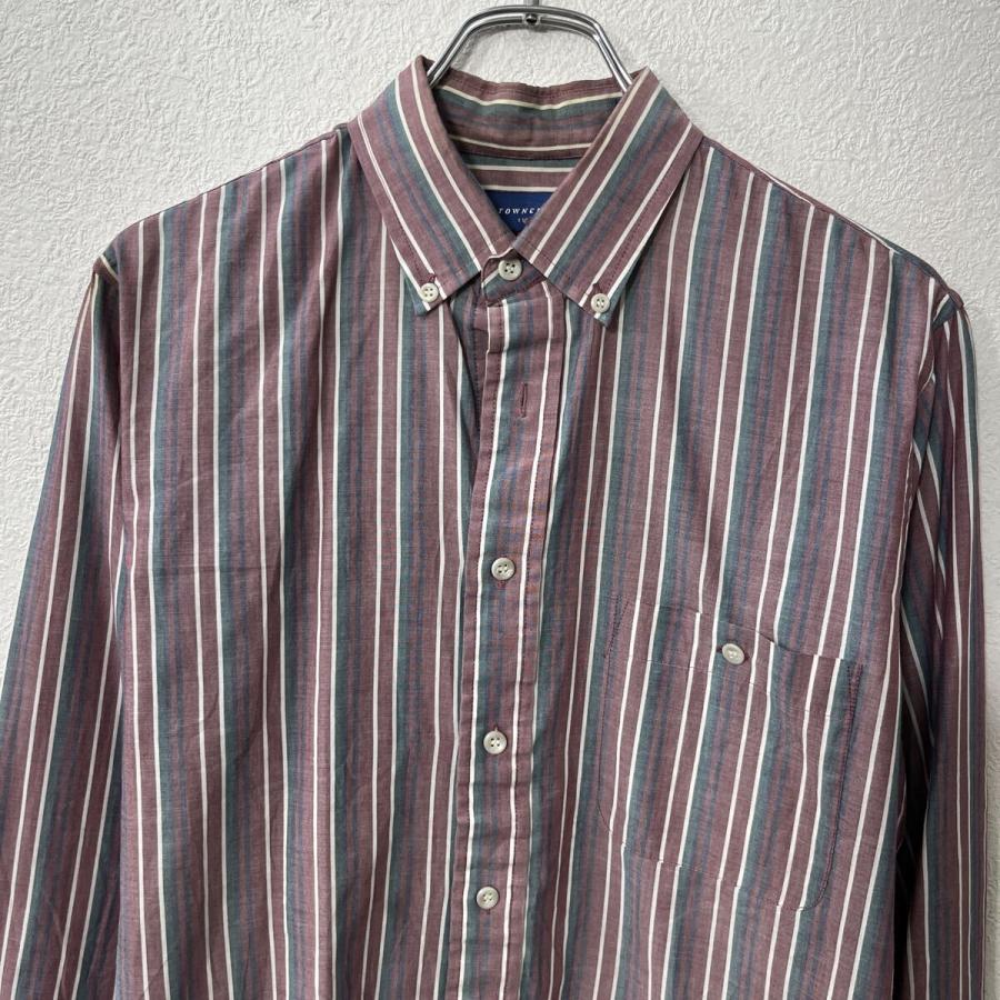 TOWNCRAFT 長袖 ストライプシャツ M レッド系 タウンクラフト ボタン