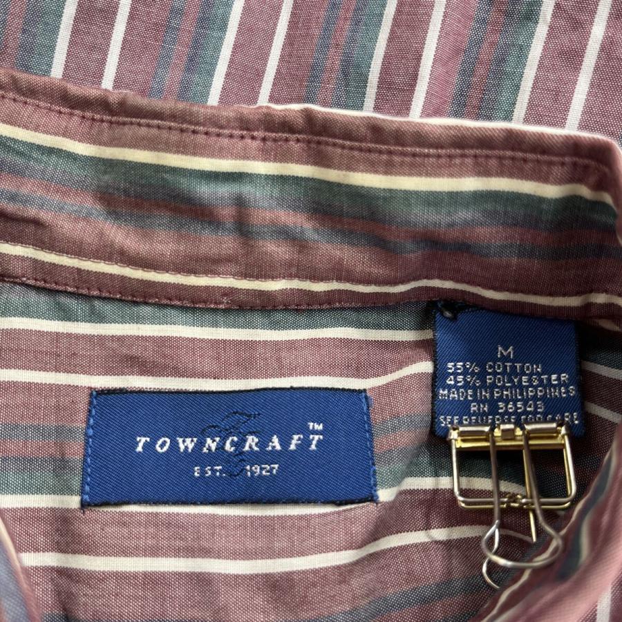 TOWNCRAFT 長袖 ストライプシャツ M レッド系 タウンクラフト ボタン