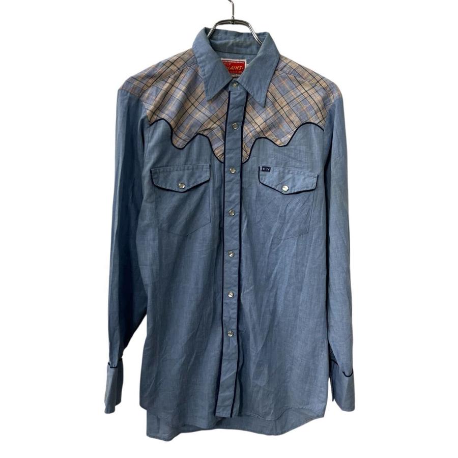 ELY PLAINS 長袖 ウエスタンシャツ M〜 ライトブルー スナップボタン