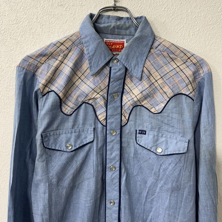 ELY PLAINS 長袖 ウエスタンシャツ M〜 ライトブルー スナップボタン 