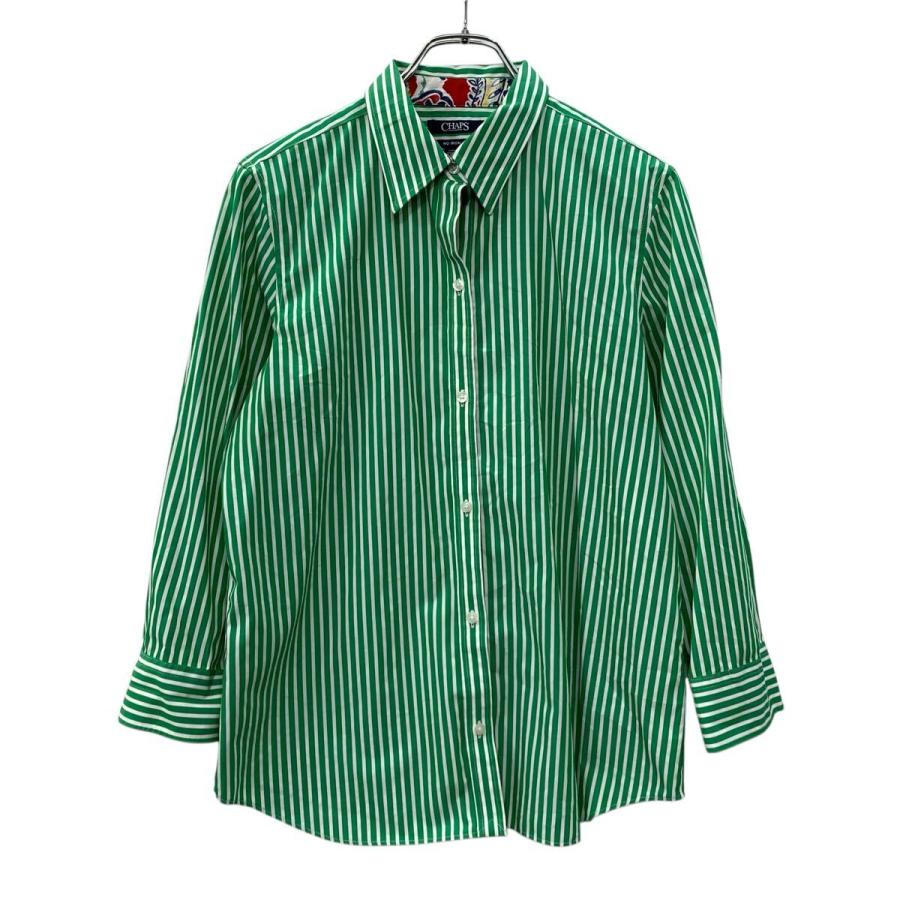 CHAPS 長袖 ストライプシャツ L レディース グリーン ホワイト