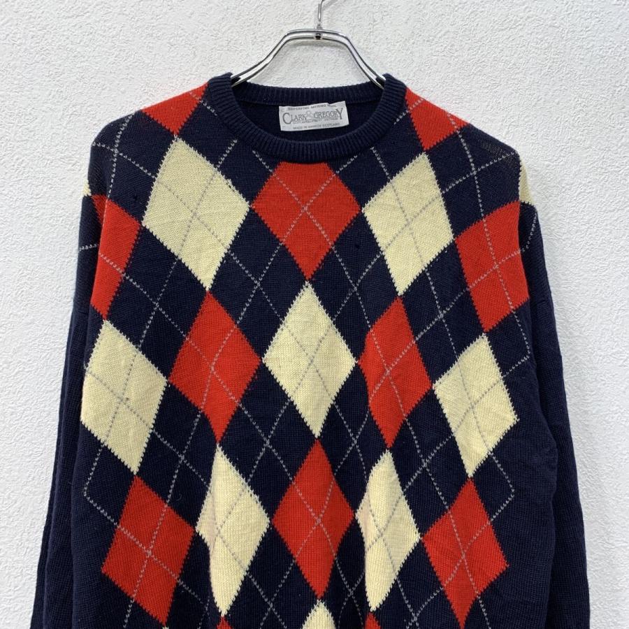 Clark & Gregory ウールニット セーター L ネイビー マルチカラー プル