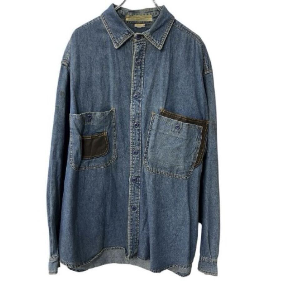 Splitt 長袖 デニムシャツ 2XL インディゴブルー 無地 シンプル 胸