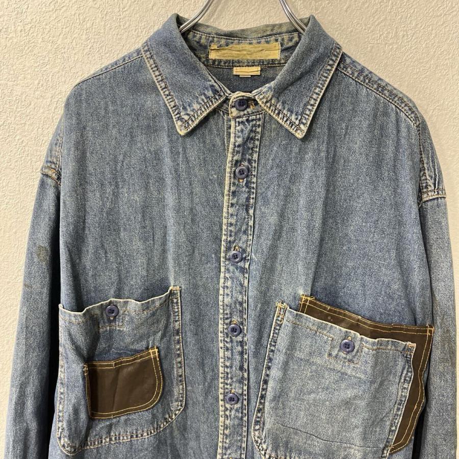 Splitt 長袖 デニムシャツ 2XL インディゴブルー 無地 シンプル 胸