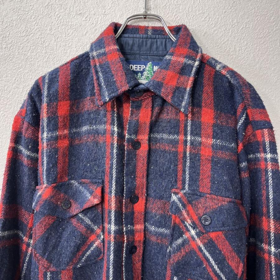 DEEP NORTH 長袖 ネルシャツ XL ネイビー レッド チェック柄 ボタン 胸