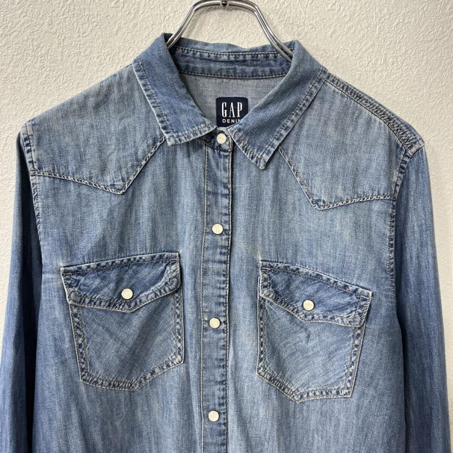 GAP 長袖 デニムシャツ L インディゴブルー ギャップ ウエスタンシャツ