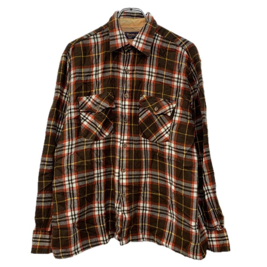 WOODLAND 長袖 チェックシャツ L ブラウン マルチカラー ボタン 胸