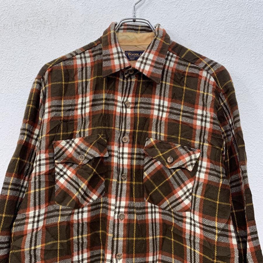 WOODLAND 長袖 チェックシャツ L ブラウン マルチカラー ボタン 胸