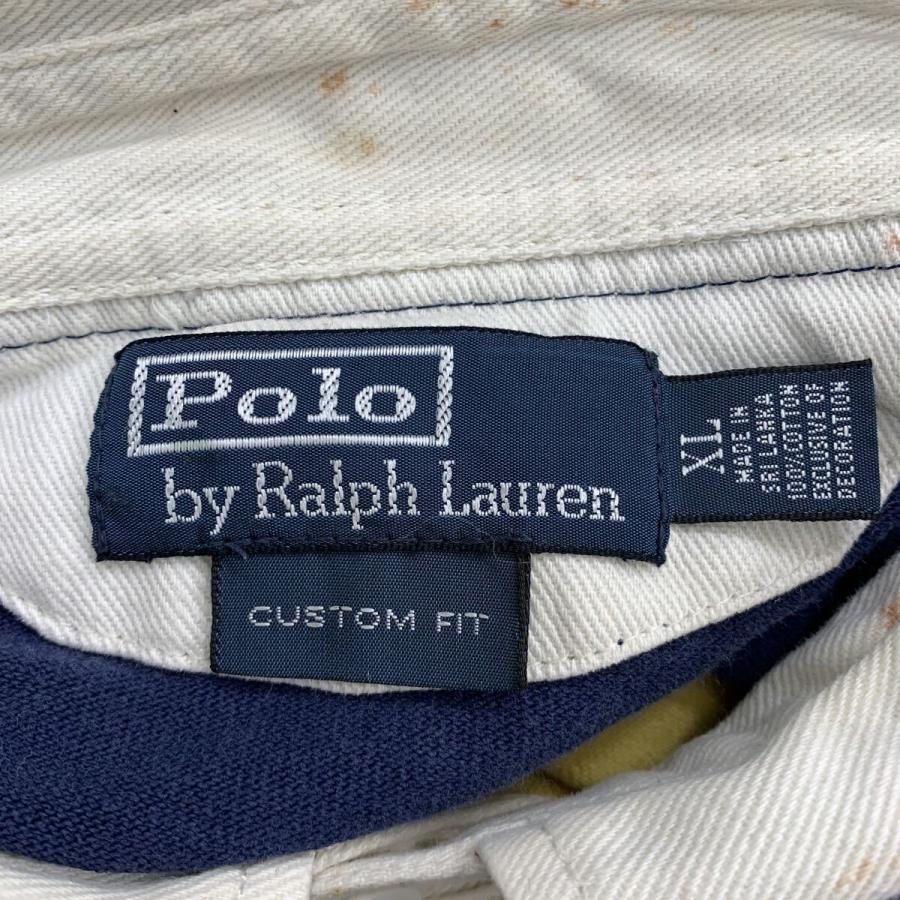 現行タグ■POLOポロラルフローレン　ラガー長袖シャツ　メンズXL　白青　ロゴ 現行タグ□POLOポロラルフローレン ラガー長袖シャツ メンズXL 白青