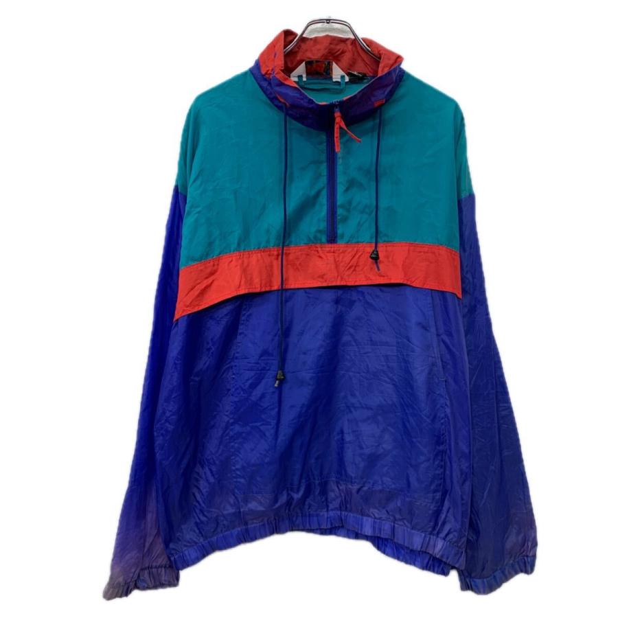 SASSON ナイロンジャケット L ブルー マルチカラー ハーフジップ