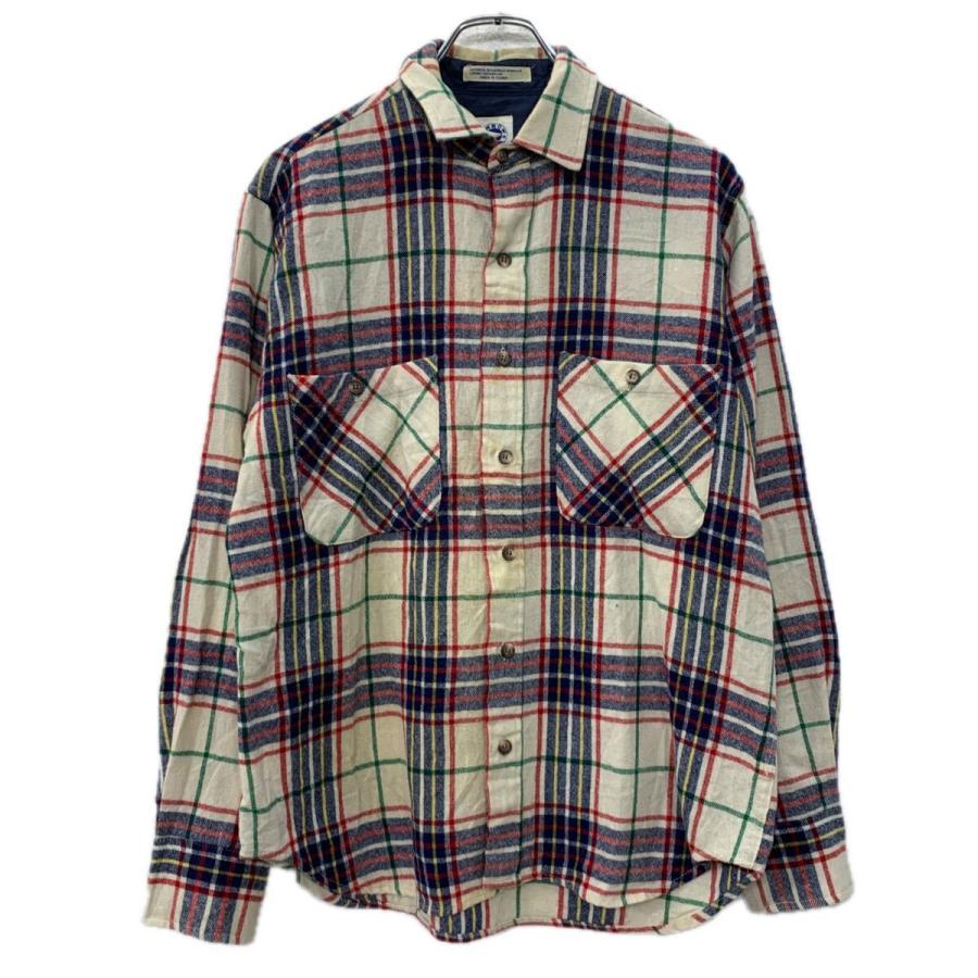 ARROW 長袖 チェックシャツ L アイボリー マルチカラー アロー ボタン