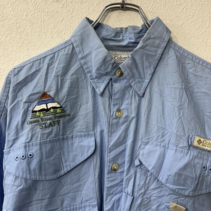 Columbia PFG 長袖 無地シャツ M ブルー コロンビア 胸ポケット 刺繍