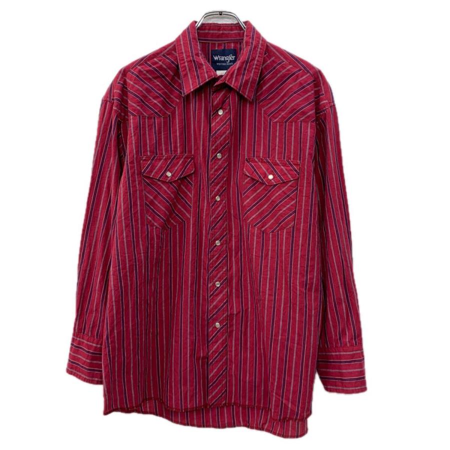 Wrangler 長袖 ストライプシャツ L レッド マルチカラー ラングラー