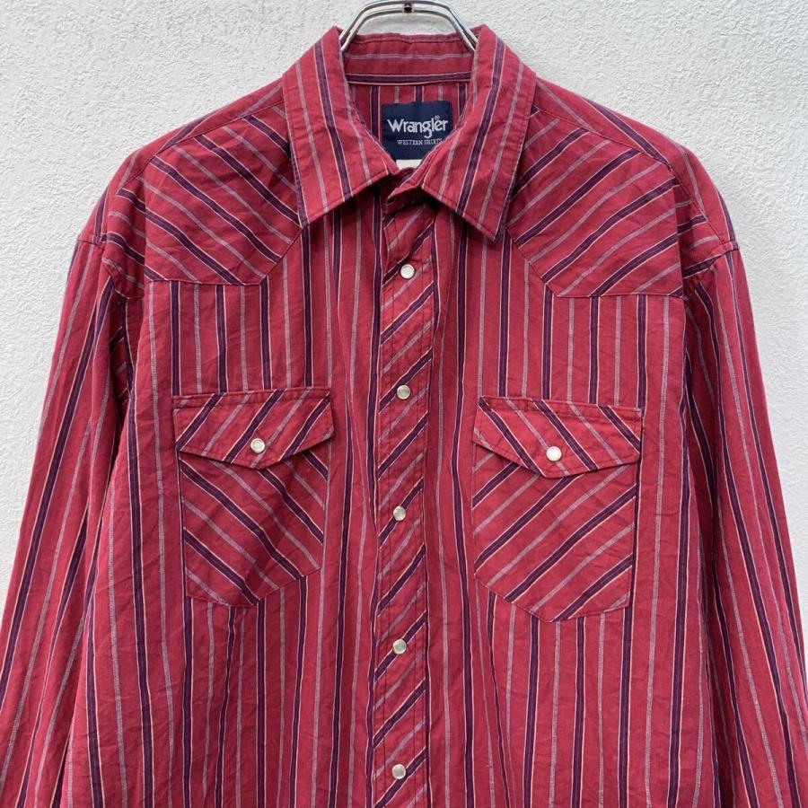 Wrangler 長袖 ストライプシャツ L レッド マルチカラー ラングラー