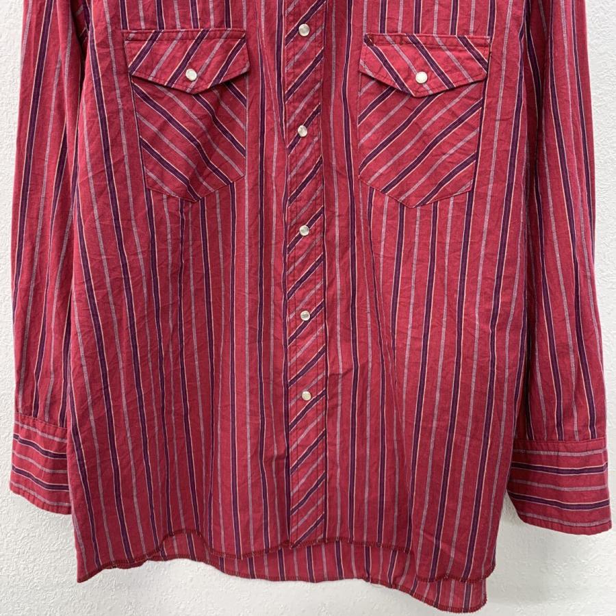 Wrangler 長袖 ストライプシャツ L レッド マルチカラー ラングラー