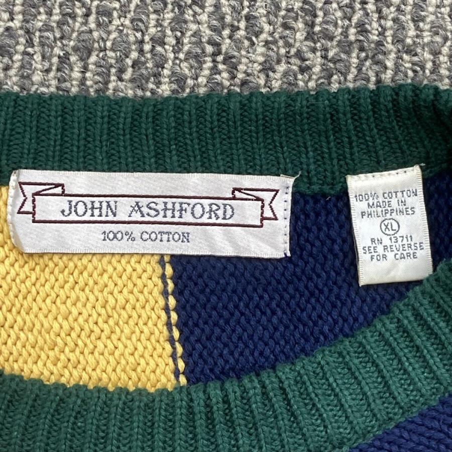 90s-00s JOHN ASHFORD ストライプニット XL イエロー・レッド 
