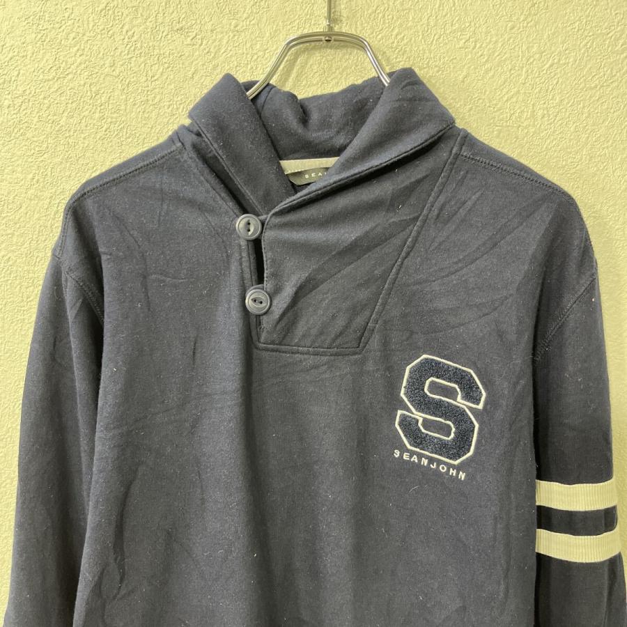 SEANJOHN ロゴスウェット トレーナー L ネイビー ハーフボタン プル 