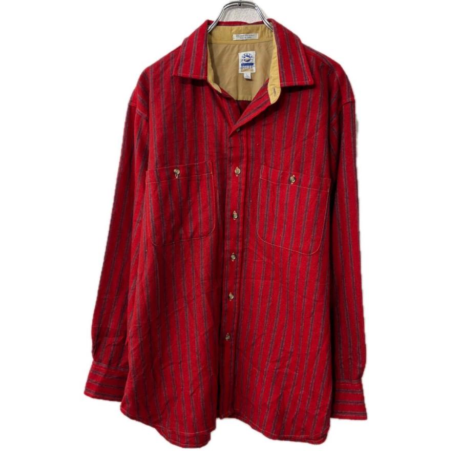 ARROW DOVER 長袖 ネルシャツ L レッド ストライプ 胸ポケット 長袖