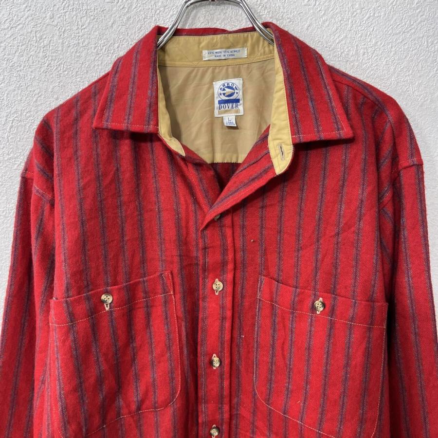 ARROW DOVER 長袖 ネルシャツ L レッド ストライプ 胸ポケット 長袖