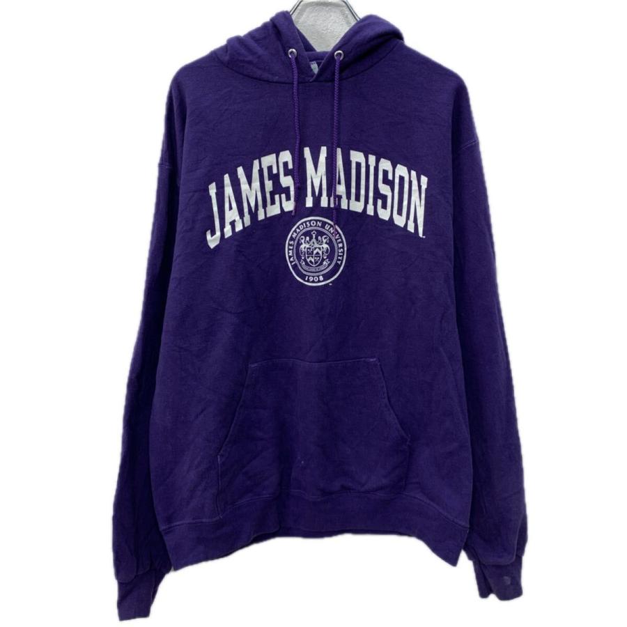 Champion プリントスウェット パーカー L パープル ホワイト