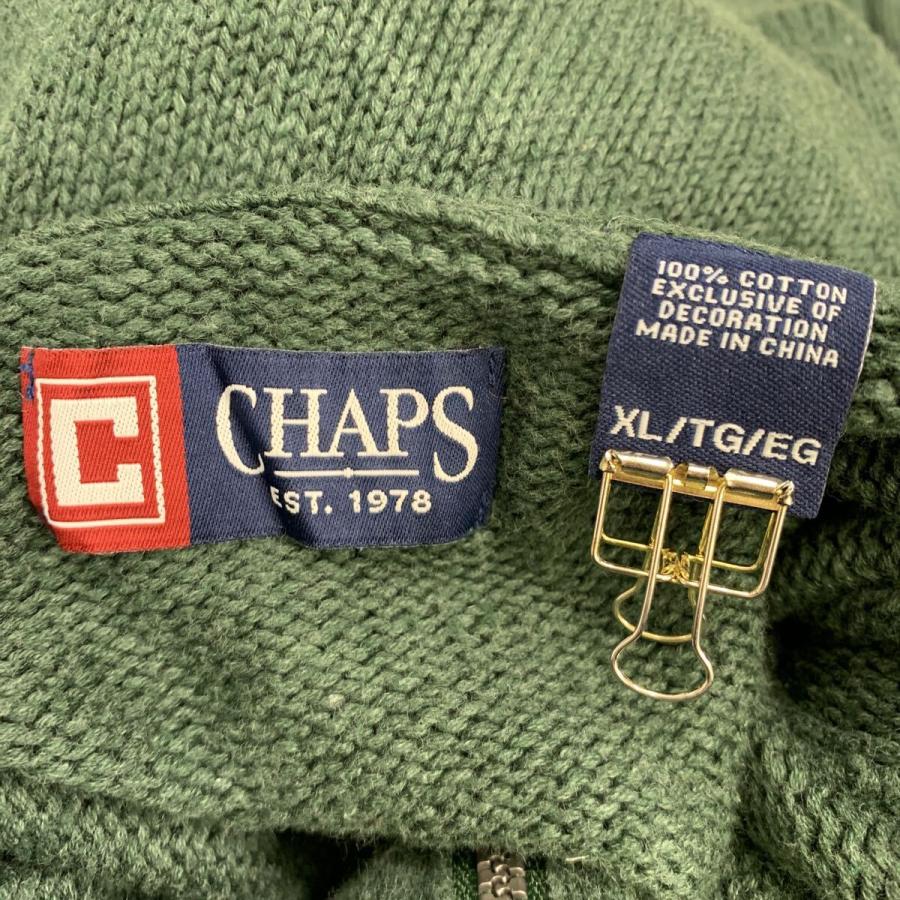 CHAPS コットンニット セーター XL グリーン チャップス ハーフジップ 