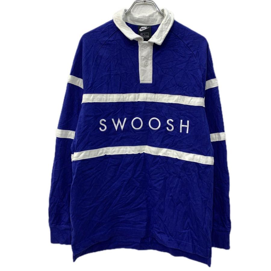 NIKE 長袖 ラガーシャツ M ホワイト ブルー ナイキ ハーフボタン 刺繍