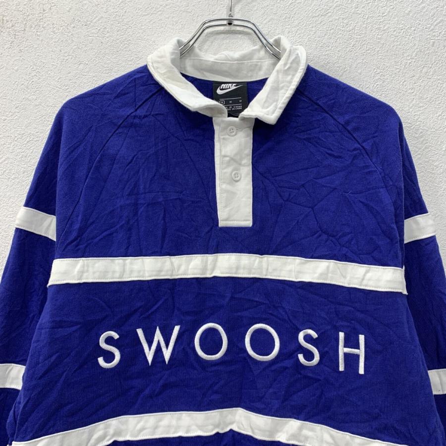 NIKE 長袖 ラガーシャツ M ホワイト ブルー ナイキ ハーフボタン 刺繍