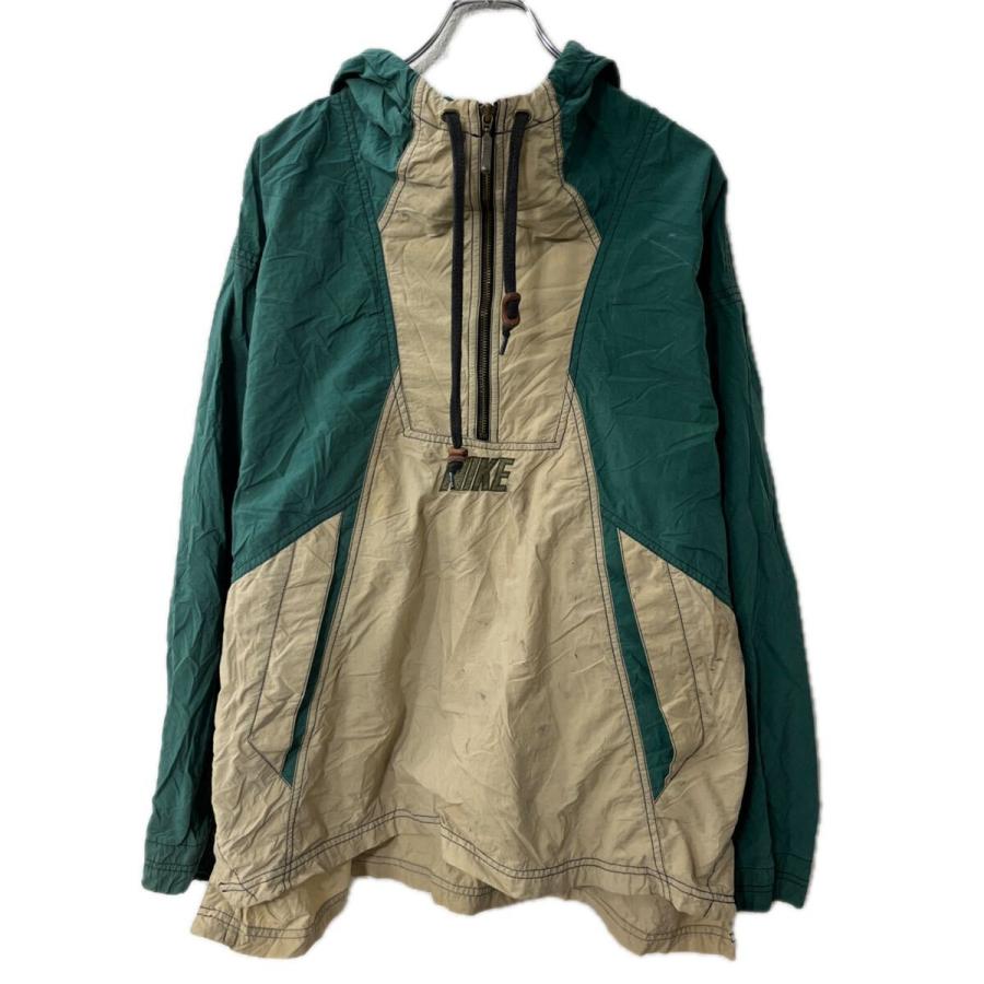 90s NIKE アノラックパーカー M グリーン ベージュ ナイキ ハーフ