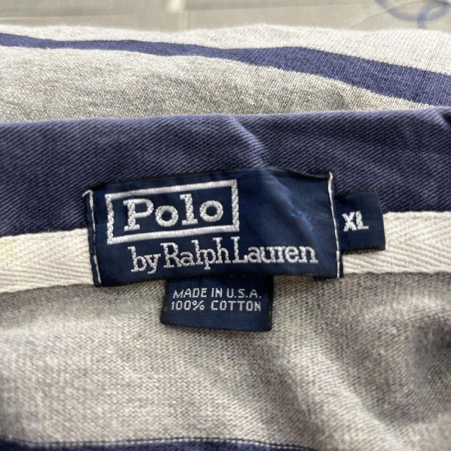 90s USA製 POLO Ralph Lauren 長袖 ボーダーポロシャツ XL グレー