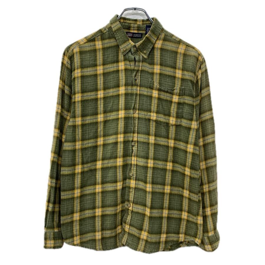 Faded Glory 長袖 チェックシャツ L グリーン イエロー フェイデッド