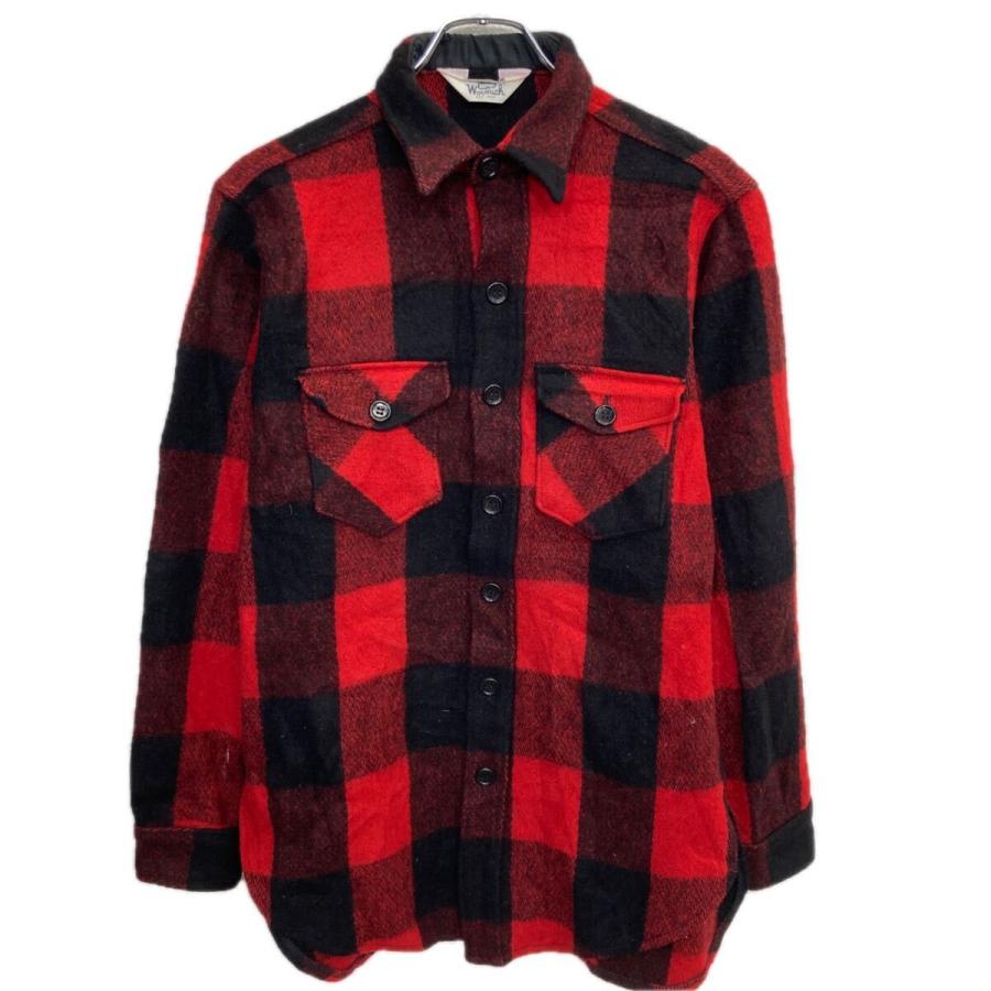 70s Woolrich 長袖 ネルシャツ M〜 レッド×ブラック ウールリッチ