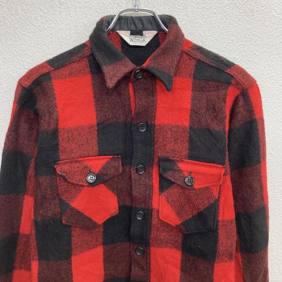 70s Woolrich 長袖 ネルシャツ M〜 レッド×ブラック ウールリッチ