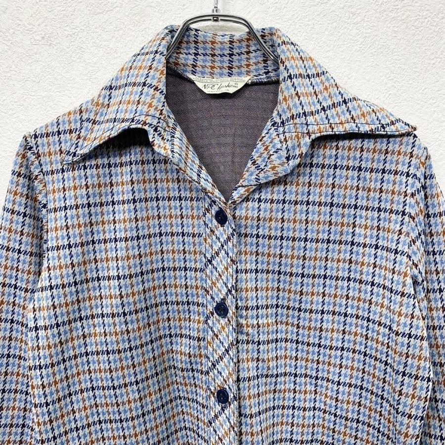 70s NPC fashion レディース 長袖 千鳥格子柄シャツ S位 マルチカラー