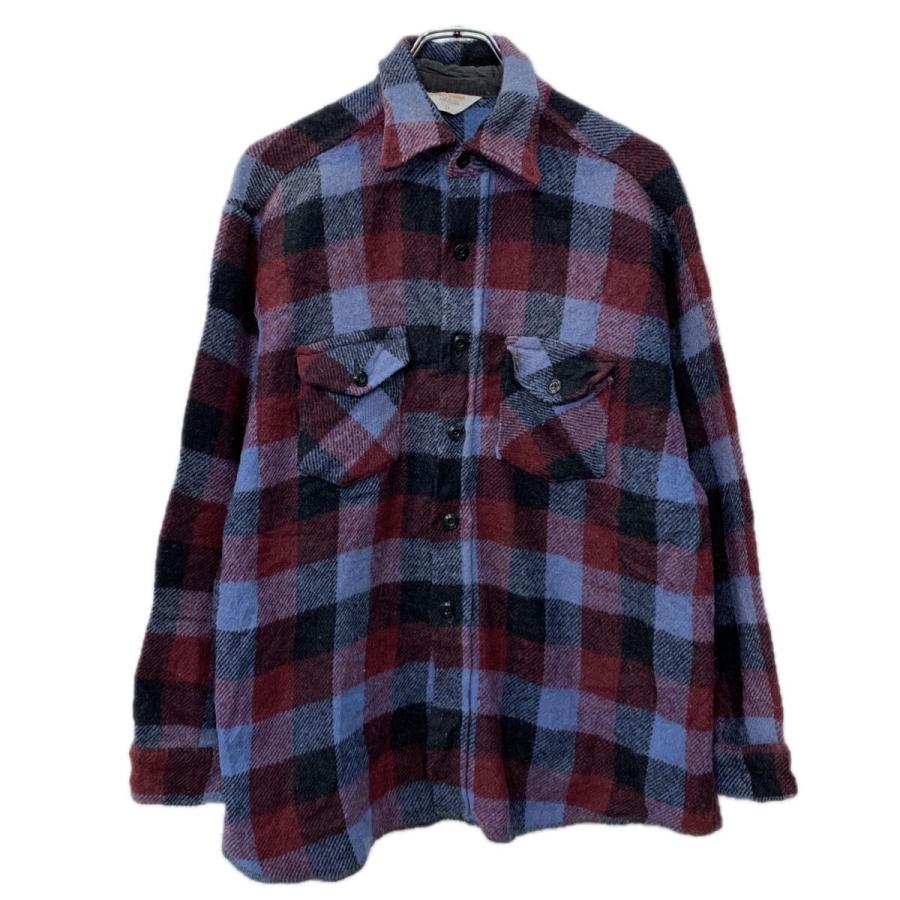 70s FROSTPROOF 長袖 ネルシャツ ワインレッド XL ボタン チェック柄