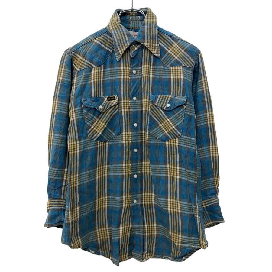 70s Wrangler USA製 シャツ スナップ ジャケット L 70〜80s USA製 Wrangler 長袖 フランネルシャツ M ブルー ラングラー