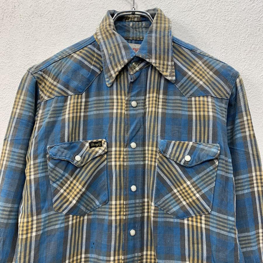 70〜80s USA製 Wrangler 長袖 フランネルシャツ M ブルー ラングラー