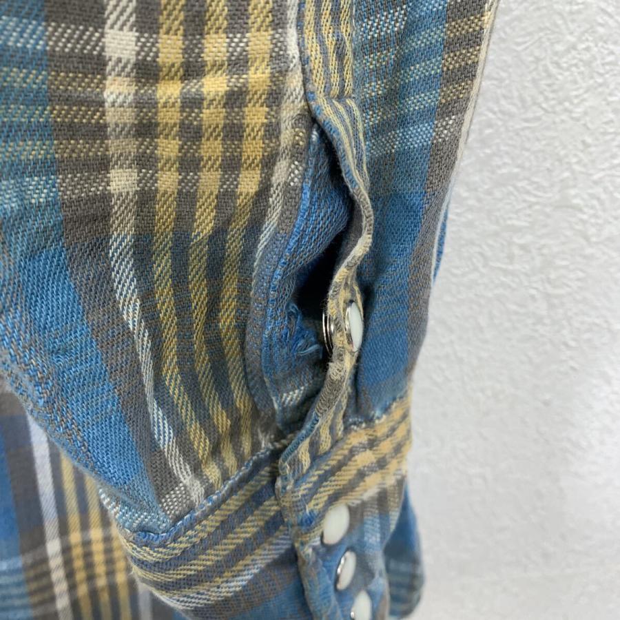 70〜80s USA製 Wrangler 長袖 フランネルシャツ M ブルー ラングラー