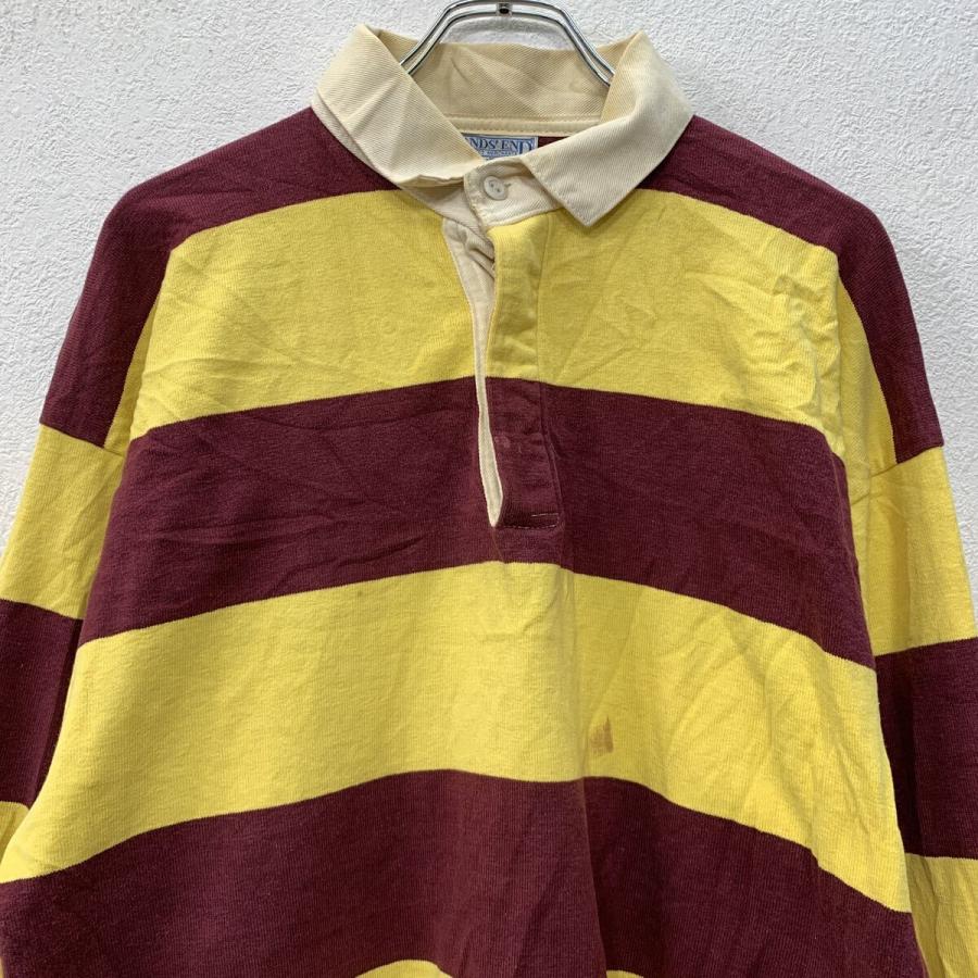 USA製 LANDS'END 長袖 ラガーシャツ XL ワインレッド イエロー ランズ