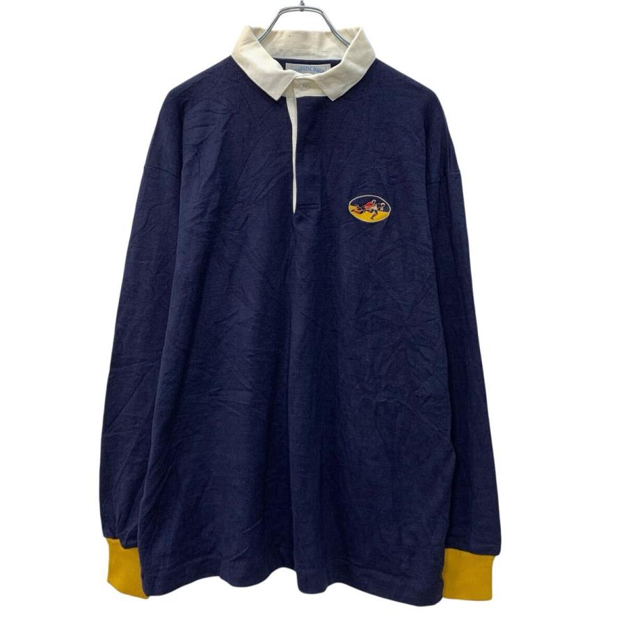 USA製 LANDS'END 長袖 ラガーシャツ XL ネイビー イエロー ランズ