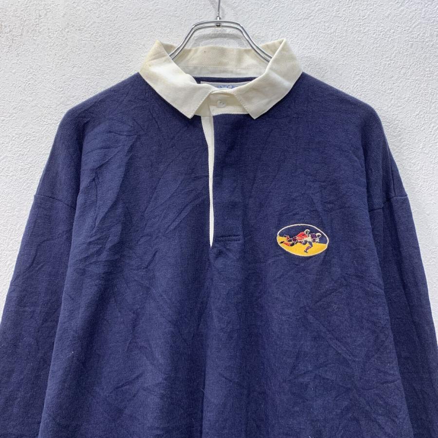 USA製 LANDS'END 長袖 ラガーシャツ XL ネイビー イエロー ランズ
