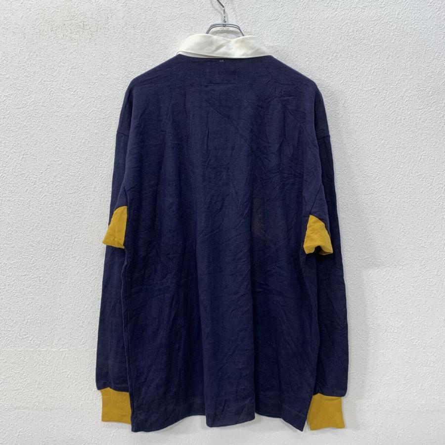 USA製 LANDS'END 長袖 ラガーシャツ XL ネイビー イエロー ランズ