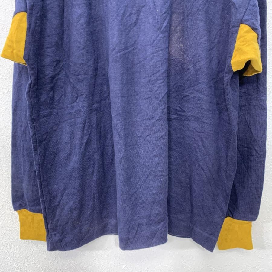 USA製 LANDS'END 長袖 ラガーシャツ XL ネイビー イエロー ランズ