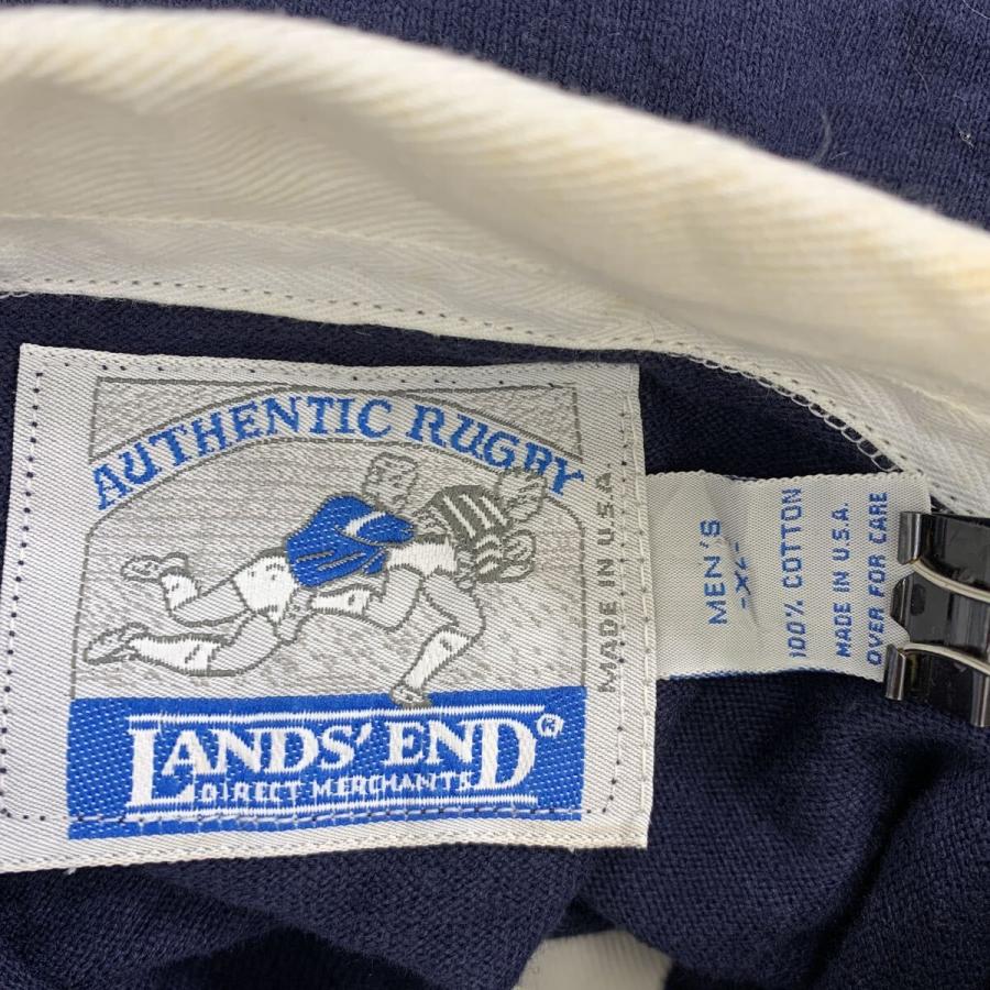 USA製 LANDS'END 長袖 ラガーシャツ XL ネイビー イエロー ランズ
