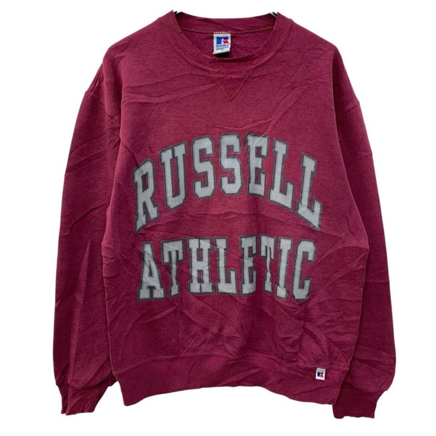 90s USA製 RUSSELL ATHLETIC プリントスウェット トレーナー M ワイン 