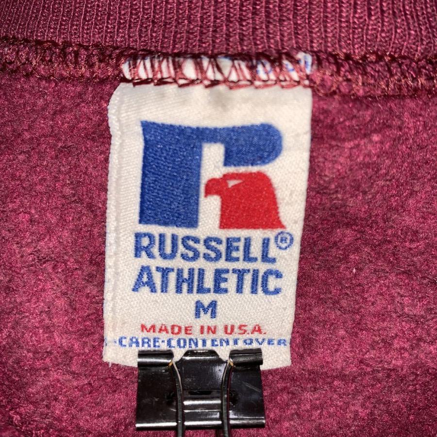 90s USA製 RUSSELL ATHLETIC プリントスウェット トレーナー M ワイン