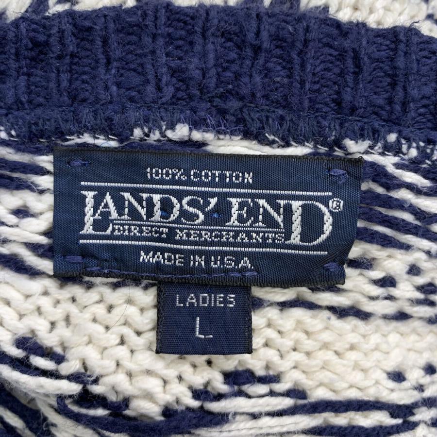 90s USA製 LANDS'END レディース コットンニット セーター L ホワイト