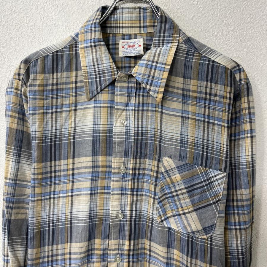 80s〜 USA製 FULL TAIL DONLIN 長袖 チェックシャツ L イエロー ブルー